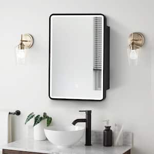 Modern 24 in. W x 30 in. H Black Rectangular Metal Framed Wall Mount Anti-Fog Bathroom Medicine Cabinet with Mirror