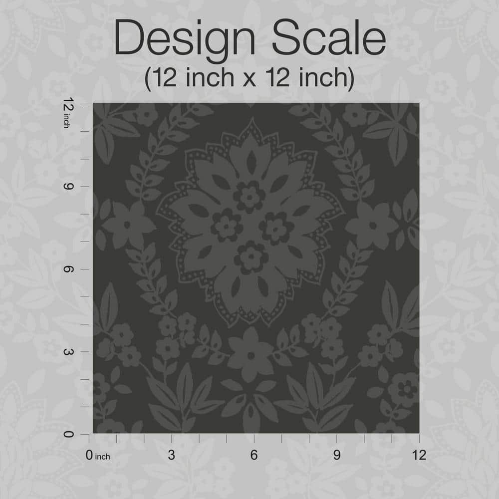 Black Damask Self-Adhesive Repositionable Wallpaper Roll