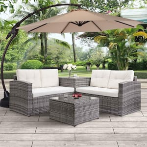 11 ft. Cantilever Patio Umbrella Fade Resistant and UV Protected with Base in Beige