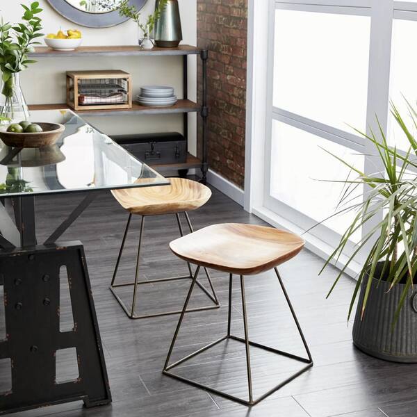 20 in. Brown Metal Stool with Black Metal Base