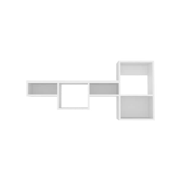 47.2 in. W x 9.9 in. D White Wood and MDF Decorative Wall Shelf with Cubbies for Books, Files, Decor or Office Supplies