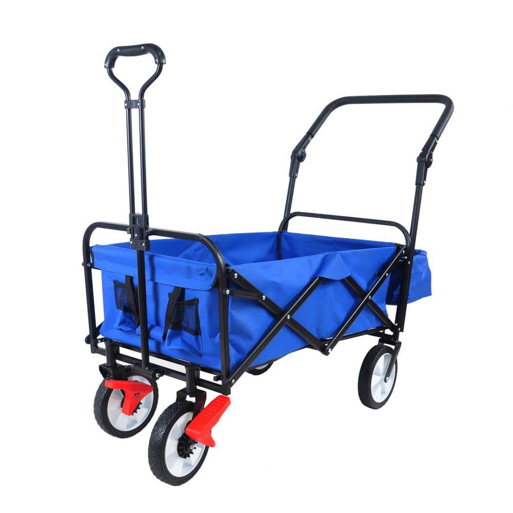 4 cu. ft. Blue Fabric Outdoor Folding Utility Wagon Garden Cart with Additi