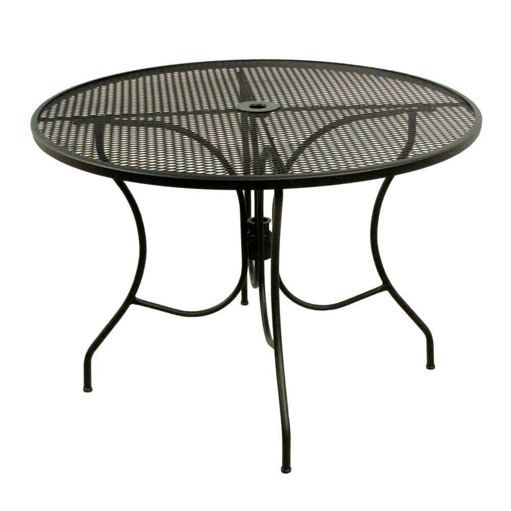Arlington House Glenbrook Black 42 In Round Mesh Patio Dining Table 8243000 0105000 The Home Depot - Black Mesh Metal Round Outdoor Patio Dining Table