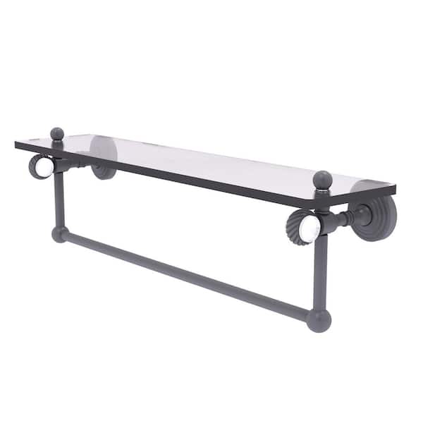 Allied Brass Pacific Grove 22 in. W x 6.4 in. H x 5.13 D Glass Rectangular Shelf in Matte Gray with Towel Bar and Twisted Accents