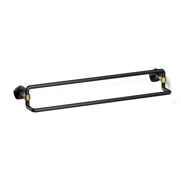 KOHLER Occasion 24 in. Wall Mounted Double Towel Bar in Matte Black with Moderne Brass