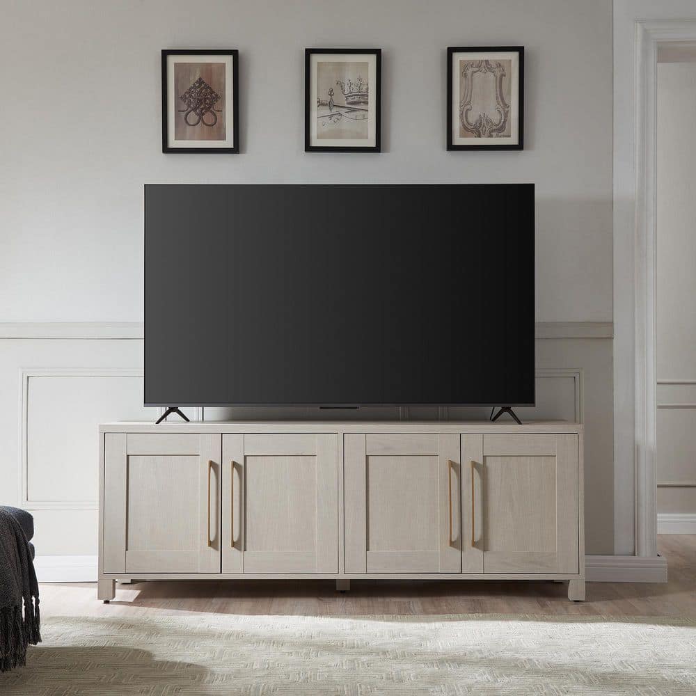Alder White Rectangular TV Stand with Cabinets