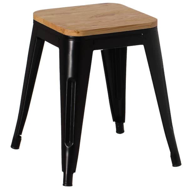 Vintiquewise 17 in. Medium Decorative Accent Bar Stool for Indoor and Outdoor, Wooden Brown and Metal Black