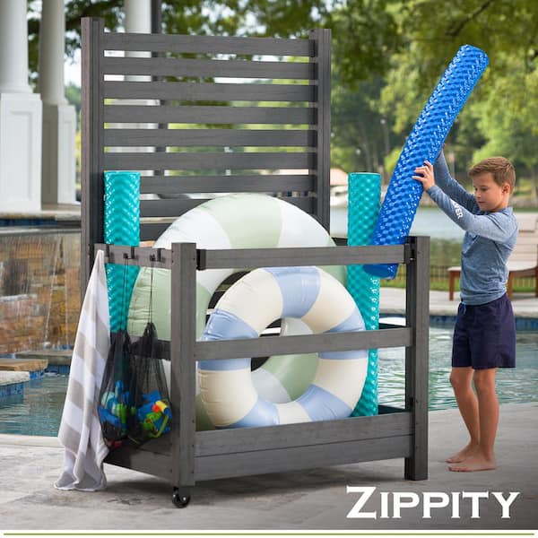 6 ft. H x 4 ft. W x 2.5 ft. L WoodTek Vinyl Slatted-Panel Flat Top Pool Float Toy Storage Organizer with Privacy Screen