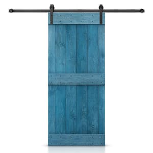 Mid-bar Series 24 in. x 84 in. Pre-Assembled Ocean Blue Stained Wood Interior Sliding Barn Door with Hardware Kit