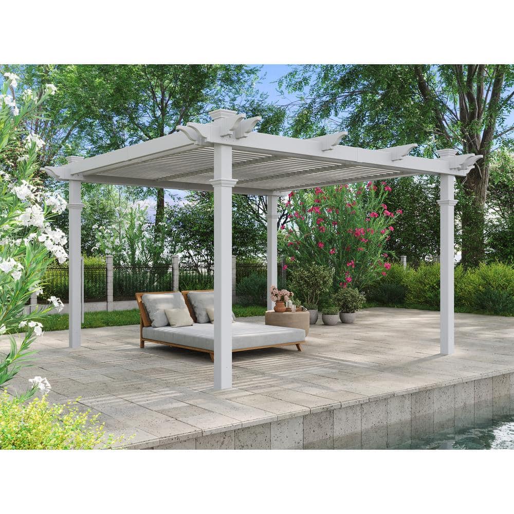12' x 12' White Vinyl Adjustable Louvered Pergola