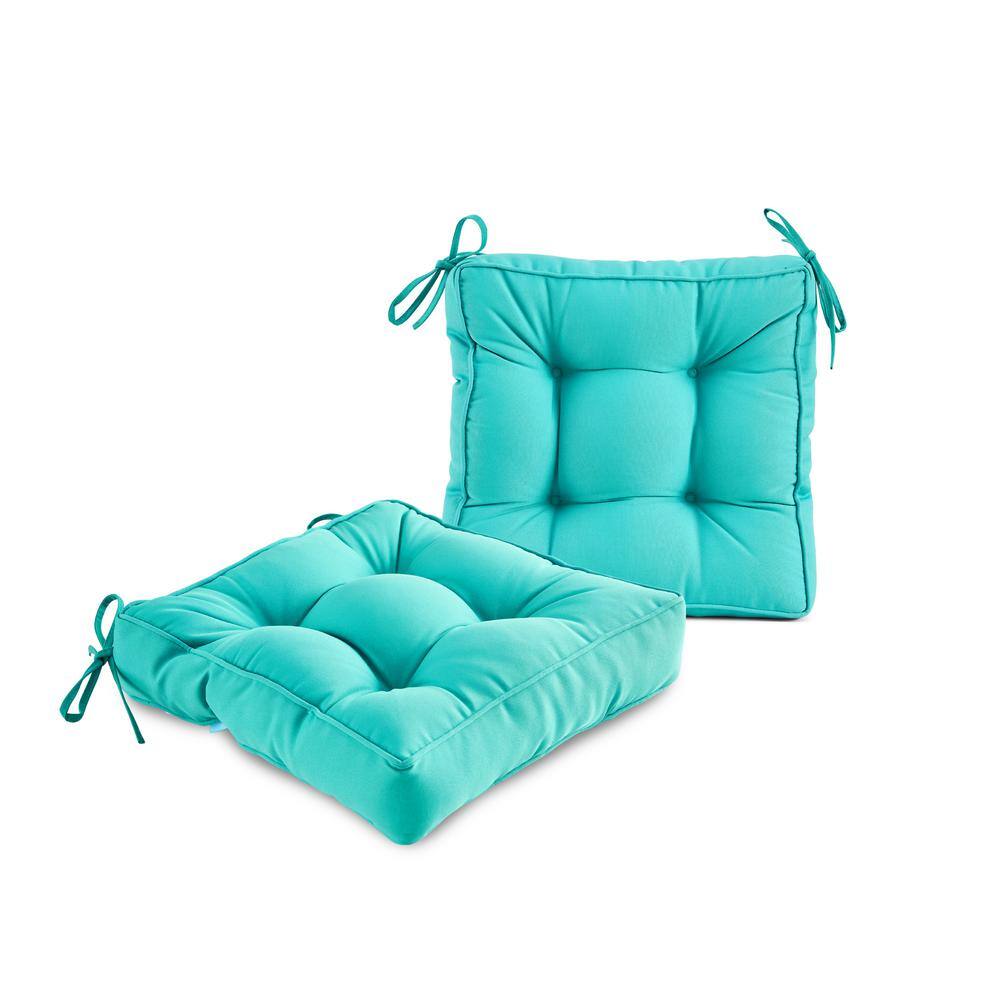 BLISSWALK Aqua Outdoor Seat Cushions Pack Of 2 Tufted Patio Chair Pads 