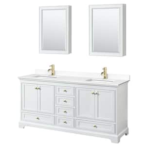 Deborah 72 in. W x 22 in. D x 35 in. H Double Sink Bath Vanity in White with White Cult. Marble Top and MedCab Mirrors