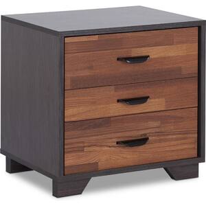 3-Drawer Walnut and Espresso Color Wood Night Table, Nightstand 19 in. H x 16 in. W x 20 in. D