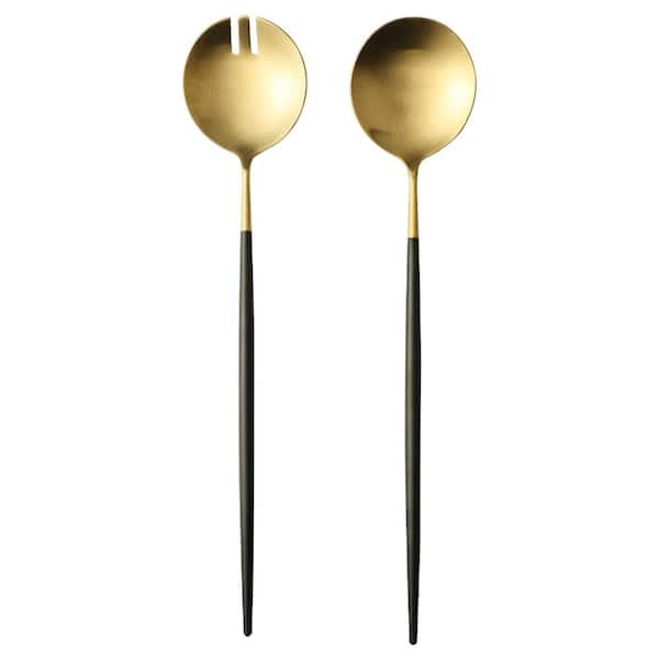 11.4 in Titanium Plated 18/10 Stainless Steel Salad Serving Spoon and Fork Set with Ergonomic Handles