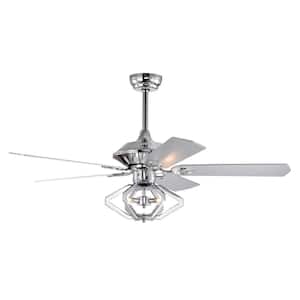 Crystal 52 in. Smart Indoor Chrome Low Profile Standard Ceiling Fan Dual Wood, 3 Wind Modes W/Lights, Remote and Timer