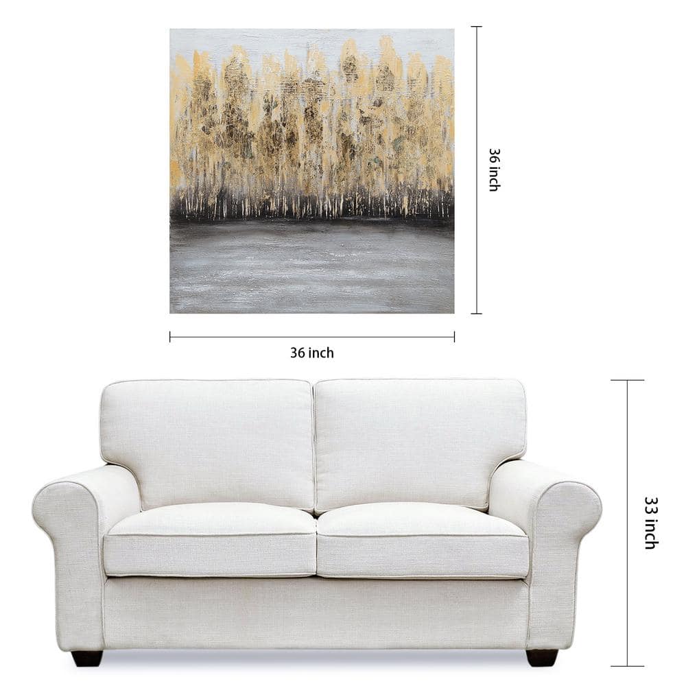 Golden Trees Abstract Oil Painting on Canvas, 36" x 36"