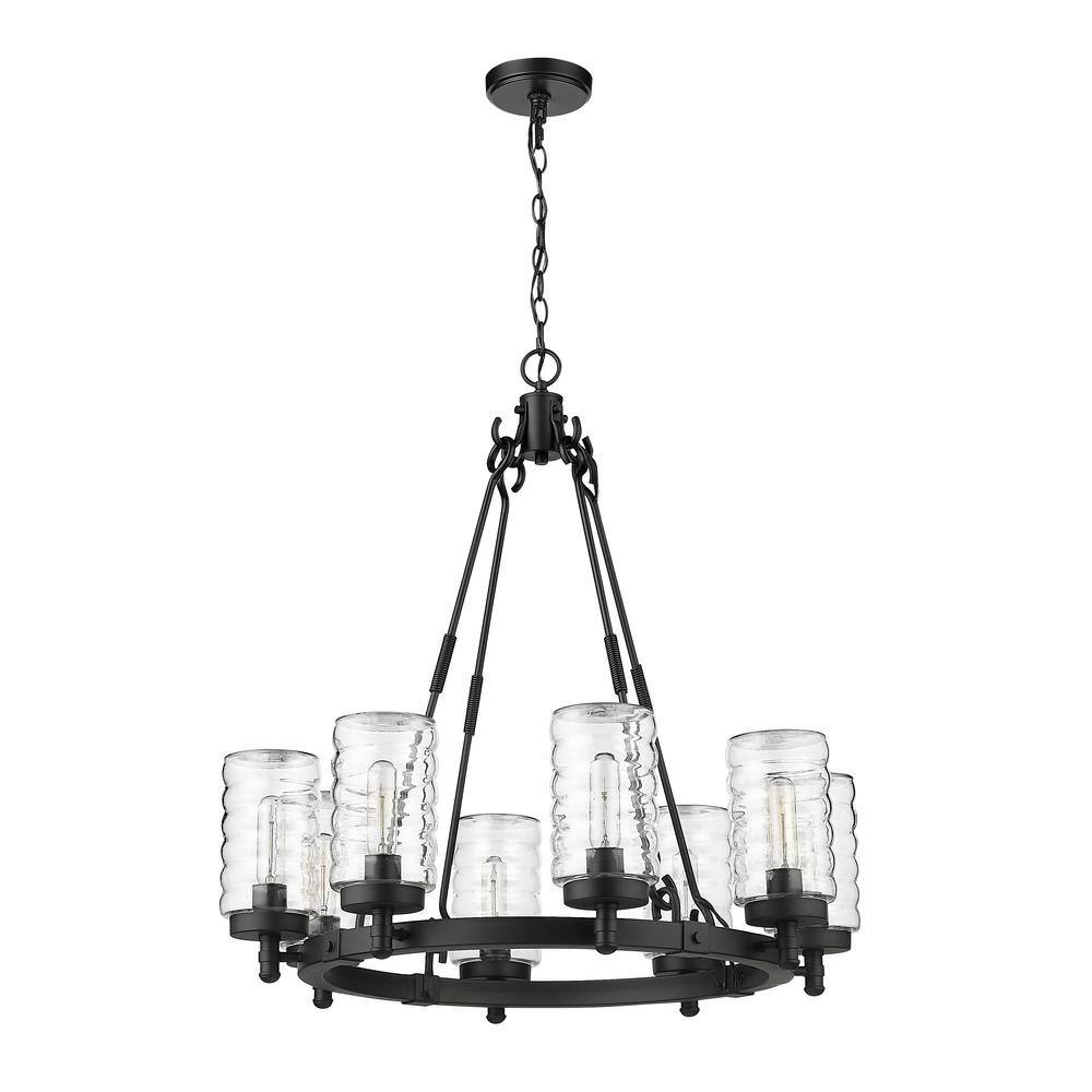 Matte Black 29" Steel Outdoor Chandelier with Clear Glass Shades