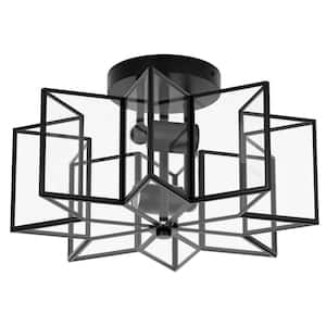 16.3 in. 2-Light Black-128 Modern Semi-Flush Mount With Clear Glass Shade and No Bulbs Included
