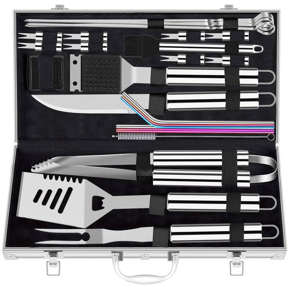 16-Piece BBQ Grill Accessories Set - Barbecue Tool Kit with Aluminum Case  for Home Grilling - Great Gift for Birthday or Father's Day by Home-Complete