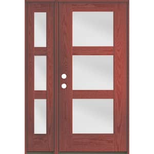 BRIGHTON Modern 50 in. x 80 in. 3-Lite Right-Hand/Inswing Satin Glass Redwood Stain Fiberglass Prehung Front Door w/LSL