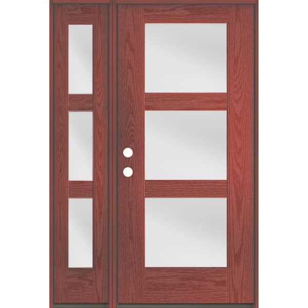 Krosswood Doors BRIGHTON Modern 50 in. x 80 in. 3-Lite Right-Hand/Inswing Satin Glass Redwood Stain Fiberglass Prehung Front Door w/LSL