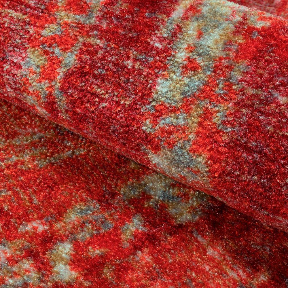 Modern Red and Blue Abstract Washable Area Rug