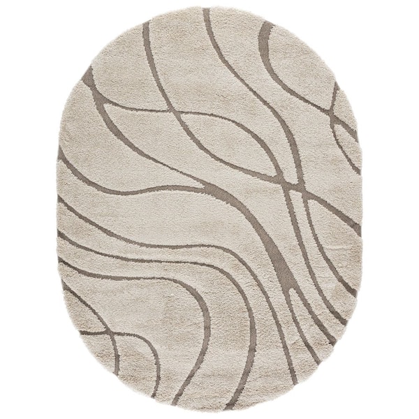 Florida Shag 6 x 8 Cream/Beige Wave Oval Rug