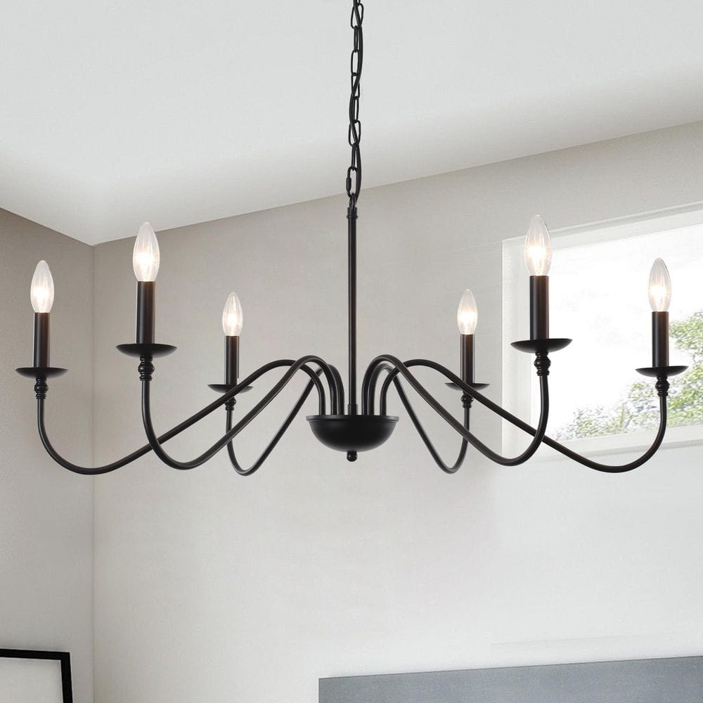 6-Light Matte Black Vintage Candle Style Chandelier for Dinning Room Kitchen Island with No Bulbs Included price history on PriceWatchPro