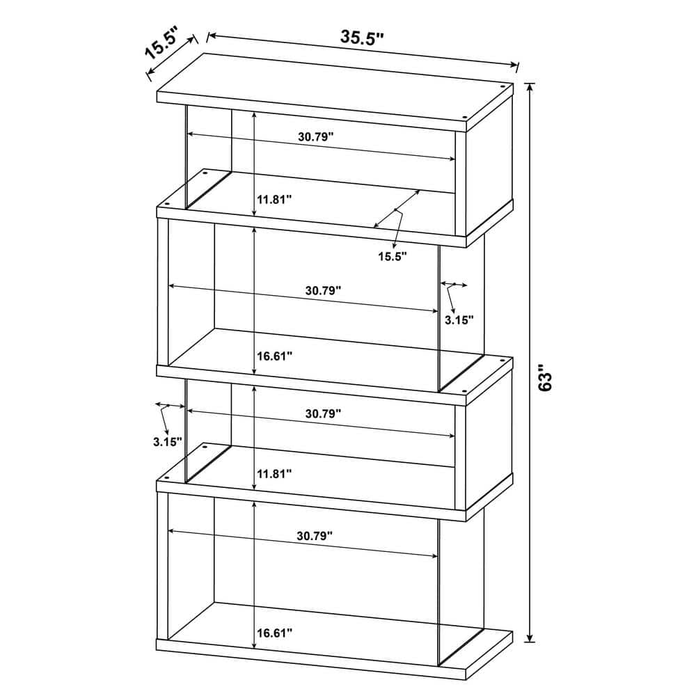 Contemporary Zigzag 63" Black Bookshelf with Glass Supports