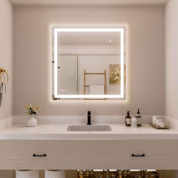 Ziva 36 in. W x 36 in. H Rectangular Frameless LED Wall Bathroom Vanity Mirror with Sleek Silver Finish