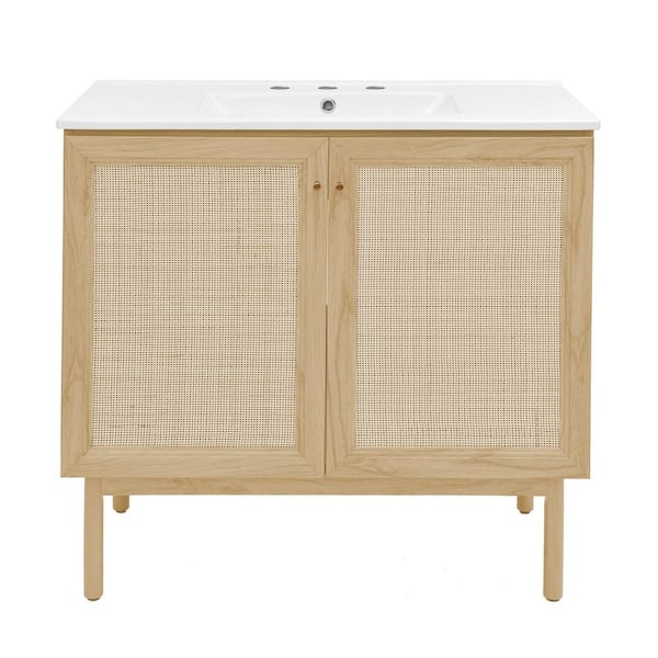 Swiss Madison Classe 36 in. Natural Oak Bathroom Vanity in White with 3-Hole Ceramic Sink Top