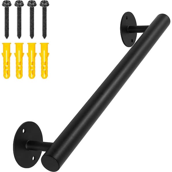 1.6 ft. Black Metal Heavy Duty Wall Mounted Iron Handrail Indoor Outdoor Safety Grab Bars for Stairs Porch Steps