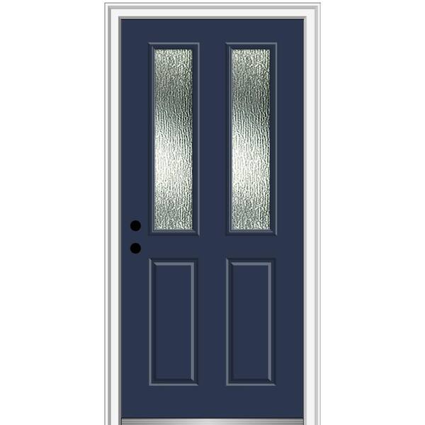 MMI Door 32 in. x 80 in. Right-Hand Inswing Rain Glass Naval Fiberglass Prehung Front Door on 6-9/16 in. Frame