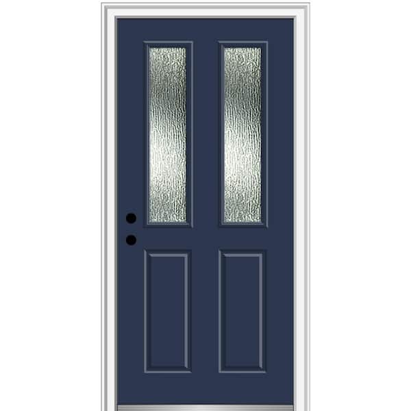 MMI DOOR Rain Glass 36 in. x 80 in. Right-Hand/Inswing Painted Revival Blue Fiberglass Prehung Front Door on 4-9/16 in. Frame