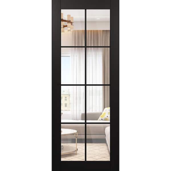 Vona 8 Lite 28 in. x 80 in. Black Matte 8-Lite Clear Glass Composite Solid Core Wood Interior Door Slab