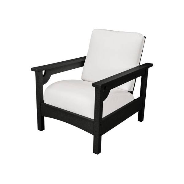 POLYWOOD Club Black All-Weather Plastic Outdoor Chair with Sunbrella Bird's Eye Cushion