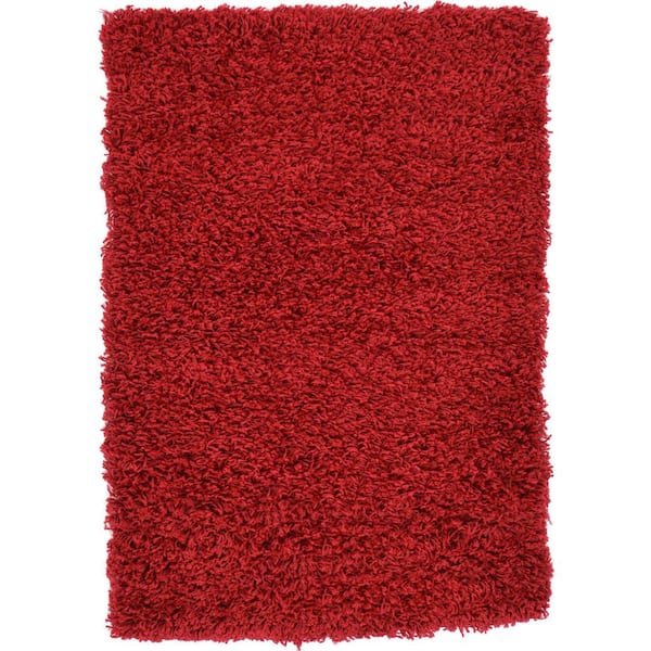 Unique Loom Solid Shag Cherry Red 2 ft. x 3 ft. Area Rug