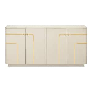 Chatsworth Cream and Gold Wood Top 63 in. Credenza with 4-Doors Fits TV's up to 55 in.