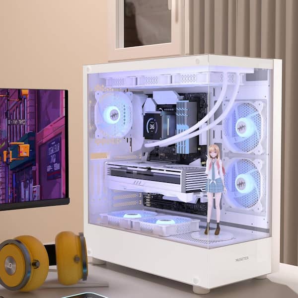 OBJLGEV ATX Mid Tower Computer Case with Dual Tempered Glass