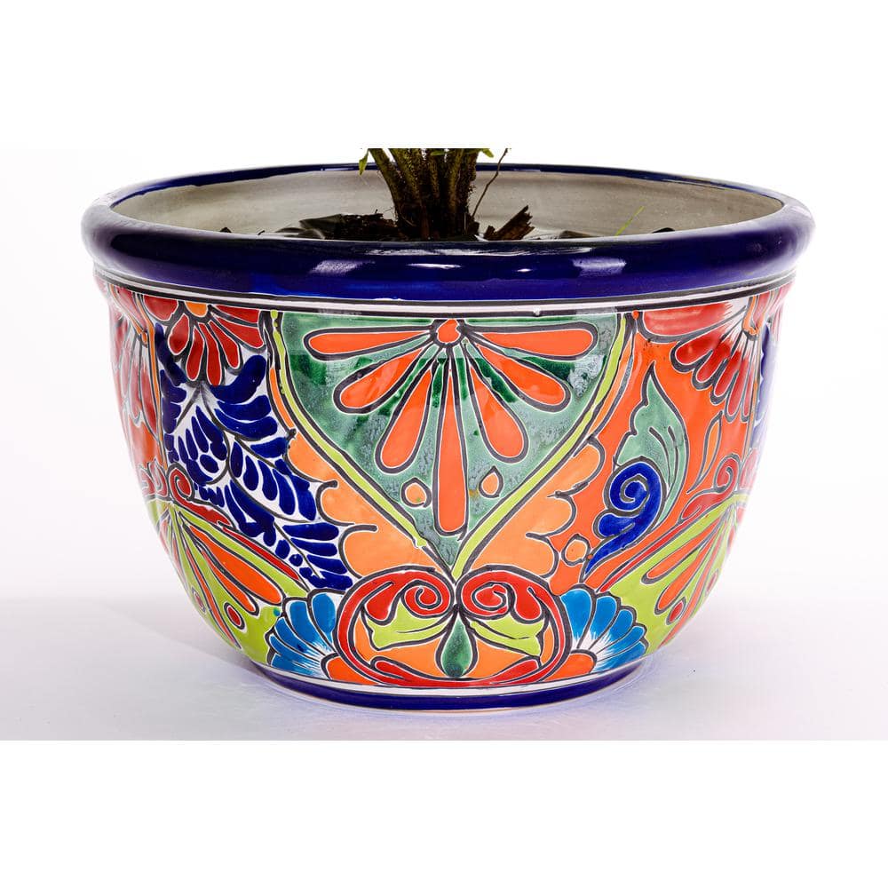 Talavera Oval Pot Blue Rim