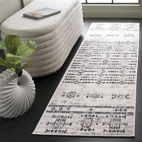 Temple 2 ft. x 8 ft. Ivory/Gray Black Tribal TPL106A Runner Rug