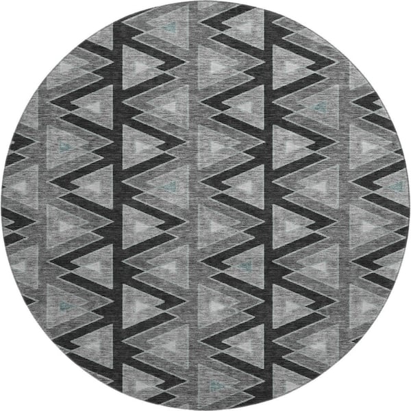 Mayfield Premium Machine Washable Abstract AMF2560 Black 8 ft. x 8 ft. Round Rug