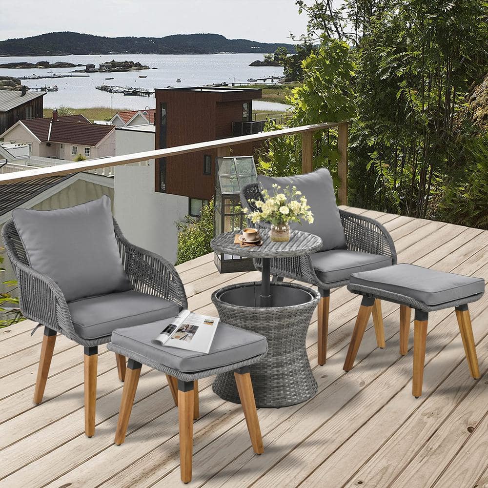 Nestfair 5-Piece Metal Frame Patio Conversation Set with Wicker Cool ...