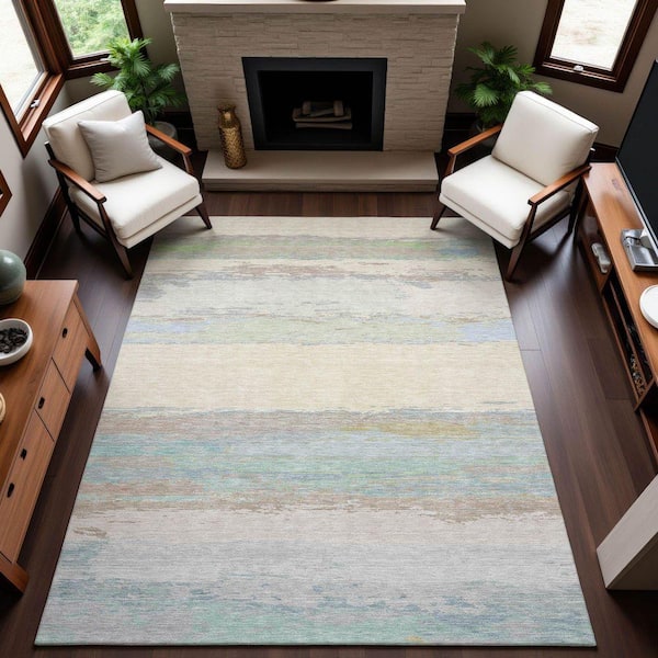 Mayfield Premium Machine Washable Abstract AMF1280 Ivory 8 ft. x 10 ft. Area Rug