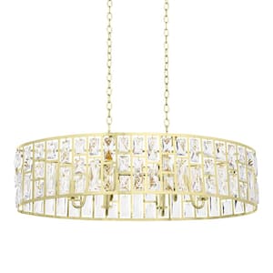 Kristella 6-Light Soft Gold Chandelier with Clear Crystal Glass, Glam Styled Dining Room Chandelier