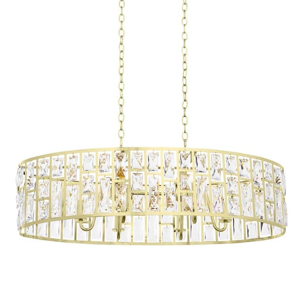 Home Decorators Collection Kristella 6-Light Soft Gold Chandelier with Clear Crystal Glass, Glam Styled Dining Room Chandelier