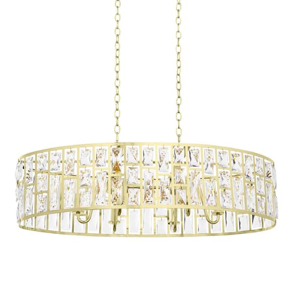 Kristella 6-Light Soft Gold Chandelier with Clear Crystal Glass, Glam Styled Dining Room Chandelier