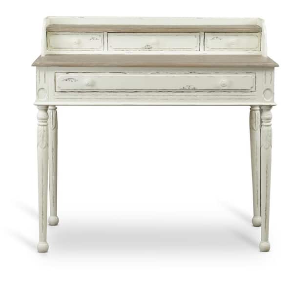 Huntingtown Desk, Number of Drawers: 5, Thin metal legs with diagonal  braces accent a light, airy profile 