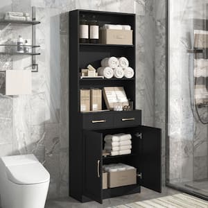 25.90 in. W x 11.00 in. D x 70.00 in. H Black Storage Cabinet Linen Cabinet with Adjustable Shelf