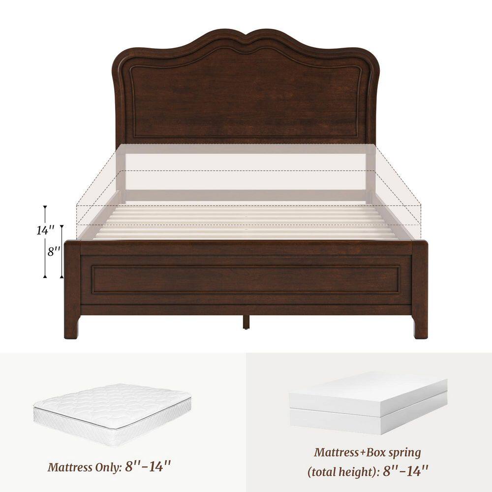 Dark Walnut Brown Mid-Century Modern Solid Wood Bed Frame King Platform Bed with Wave Headboard - thumbnail 8
